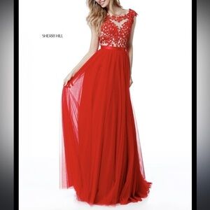 Vintage Sherri Hill 
lace illusion red dress size 6 woman’s
Rare dress